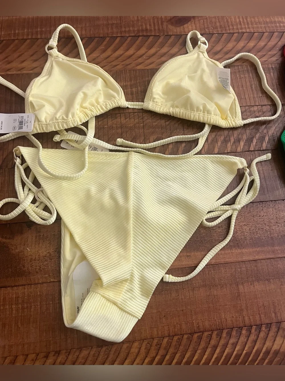 NWT Aerie FULL SET Shine Rib String Triangle Top + Cheekiest Tie Bottom Yellow L